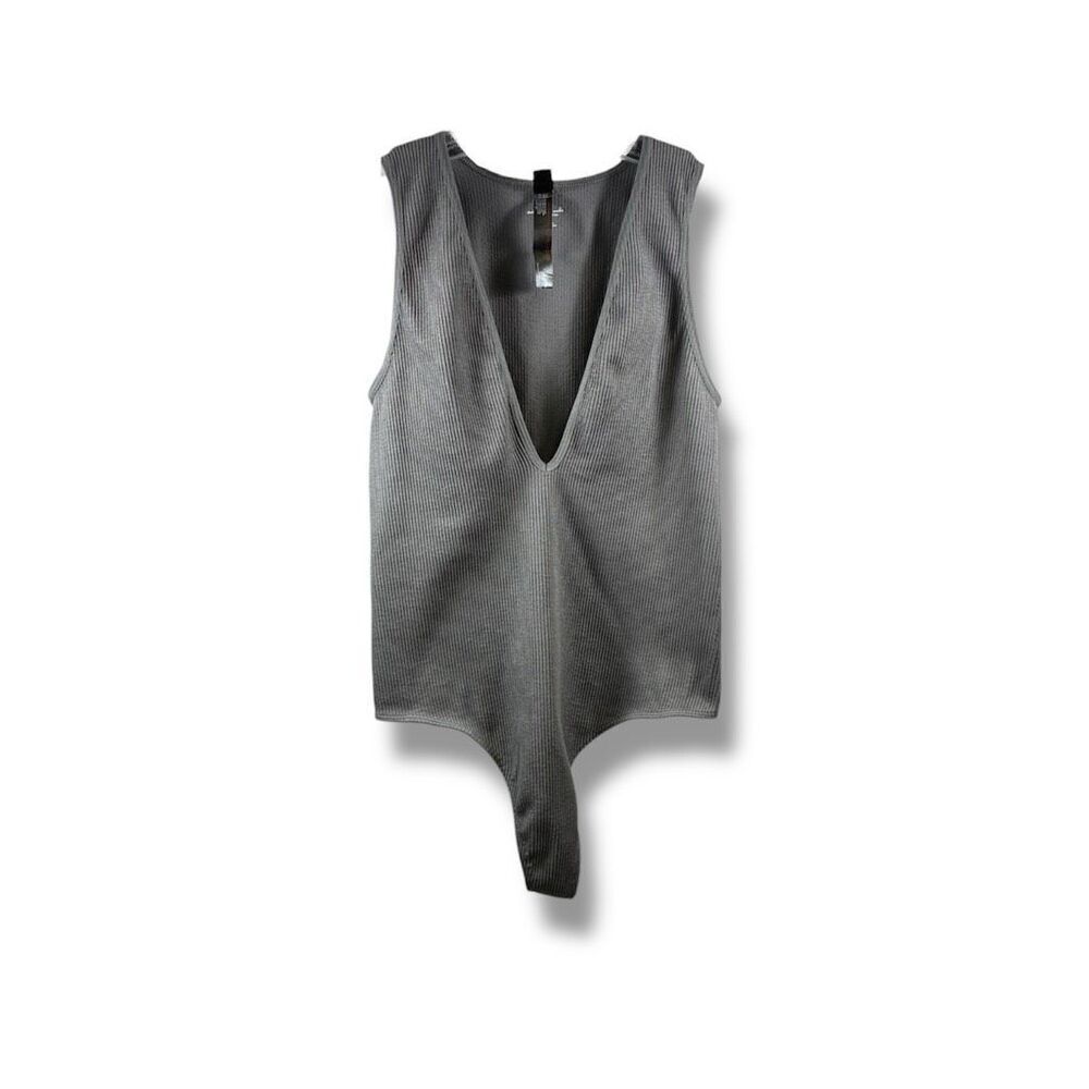 Out From Under Urban Outfitters Sleeveless Ribbed Bodysuit in Dark Gray Size L